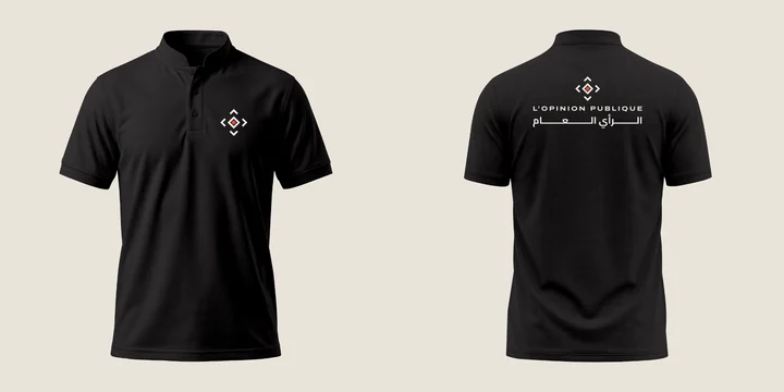 The Mandarin Collar Polo in black, front and back.