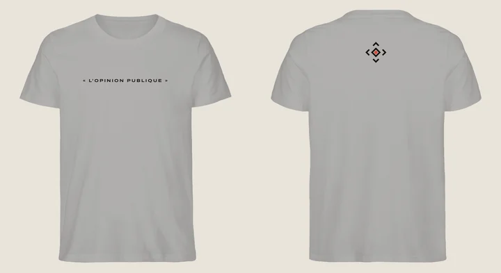 The Wordmark Tee in grey, front and back.